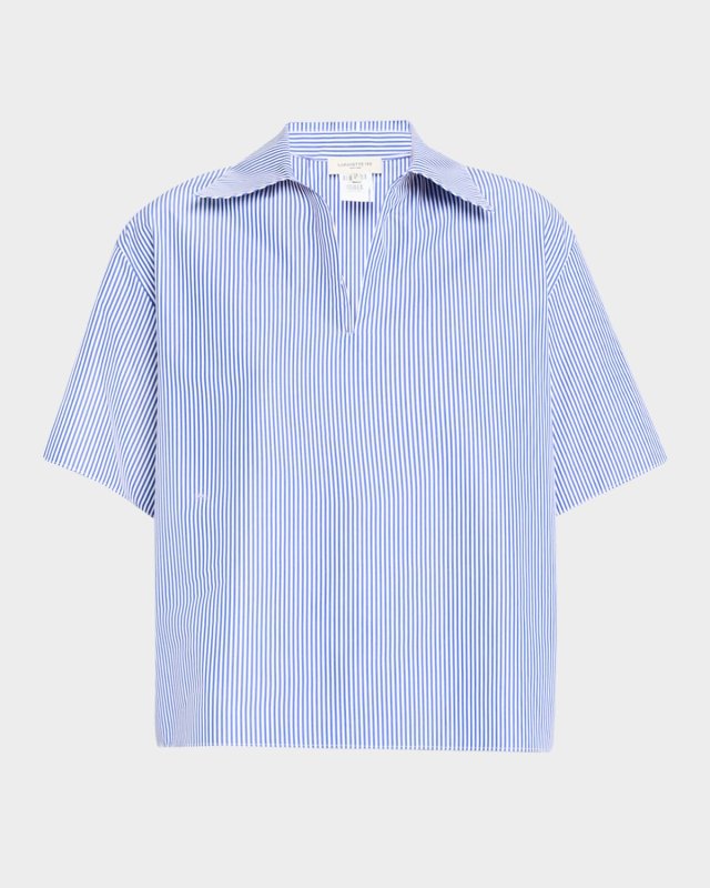 Striped Point-Collar Popover Blouse